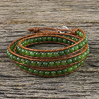 Quartz beaded wrap bracelet, 'Spring Forest' - Green Quartz Beaded Wrap Bracelet from Thailand