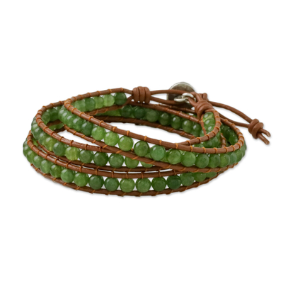 Green Quartz Beaded Wrap Bracelet from Thailand