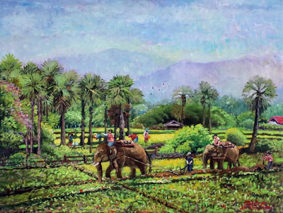 Impressionist Painting of a Rice Field from Thailand (2015)
