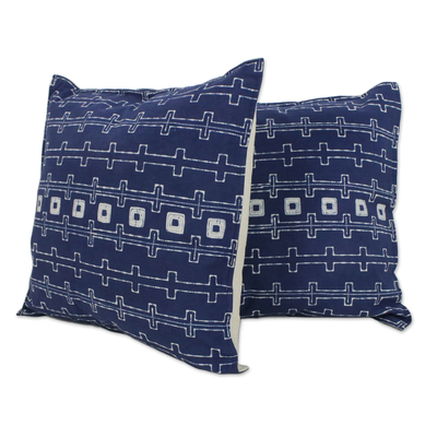 Batik Cotton Cushion Covers in Indigo from Thailand (Pair)
