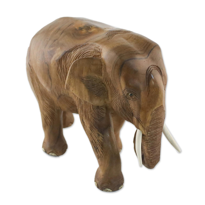 Teak Wood Sculpture of a Right-Facing Elephant from Thailand