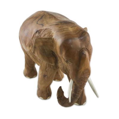 Teak Wood Sculpture of a Left-Facing Elephant from Thailand