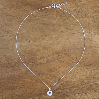 Collar colgante de plata esterlina - Collar con colgante de brújula de plata esterlina de Tailandia