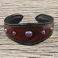 Brazalete de amatista - Brazalete de amatista y cuero de Tailandia