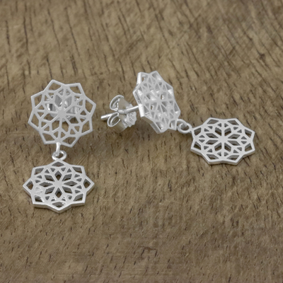 Sterling silver dangle earrings, 'Geometric Stars' - Geometric Sterling Silver Dangle Earrings from Thailand