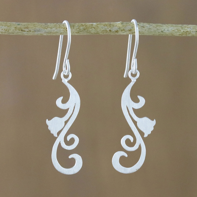 Sterling silver dangle earrings, 'Flower Cascade' - Floral Sterling Silver Dangle Earrings from Thailand