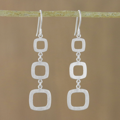 Sterling silver dangle earrings, 'Modern Squares' - Modern Square Sterling Silver Dangle Earrings from Thailand