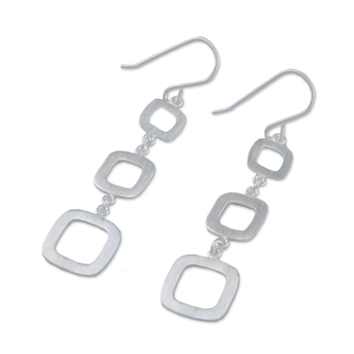 Sterling silver dangle earrings, 'Modern Squares' - Modern Square Sterling Silver Dangle Earrings from Thailand