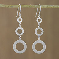 Sterling silver dangle earrings, 'Cool Rings' - Circle Motif Sterling Silver Dangle Earrings from Thailand