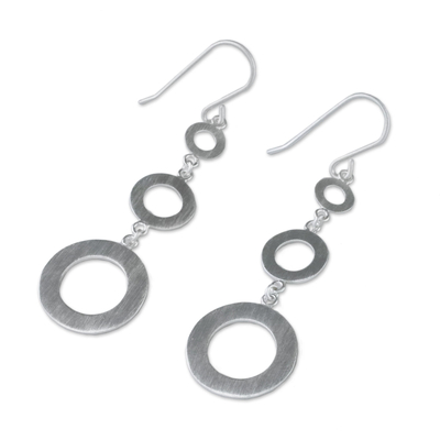 Sterling silver dangle earrings, 'Cool Rings' - Circle Motif Sterling Silver Dangle Earrings from Thailand