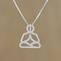 Halskette mit Anhänger aus Sterlingsilber, „Meditativer Zustand“ – Halskette mit Meditationsanhänger aus Sterlingsilber aus Thailand
