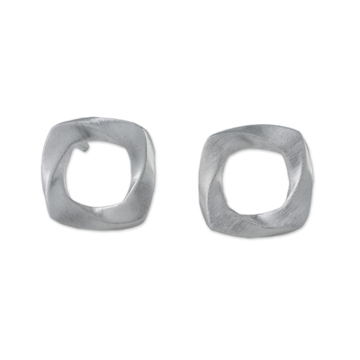 Sterling silver drop earrings, 'Square Twist' - Openwork Sterling Silver Square Drop Earrings from Thailand