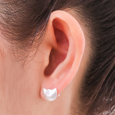 Sterling silver stud earrings, 'Cat Lover' - Geometric Cat Sterling Silver Stud Earrings from Thailand
