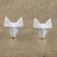 Pendientes de plata de ley, 'Fox Lover' - Pendientes geométricos de plata de ley Fox de Tailandia