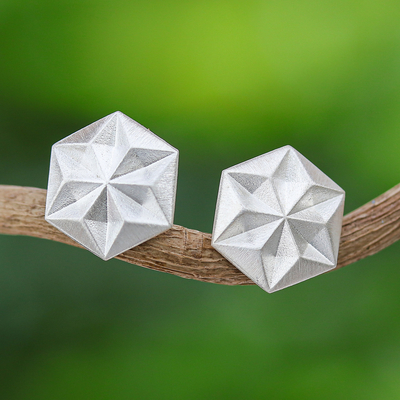 Aretes de plata de ley - Aretes hexagonales de plata esterlina de Tailandia