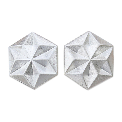 Sterling silver stud earrings, 'Hexagonal Stars' - Hexagonal Sterling Silver Stud Earrings from Thailand