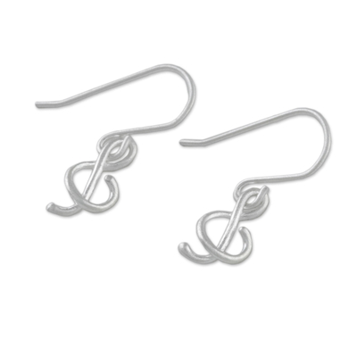 Sterling silver dangle earrings, 'G-Clef' - Sterling Silver G-Clef Dangle Earrings from Thailand