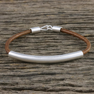 Sterling silver and leather pendant bracelet, Everyday Style