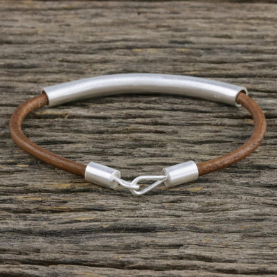 Sterling Silver and Leather Pendant Bracelet - Everyday Style | NOVICA
