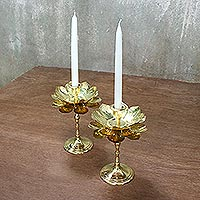 Brass candlesticks, 'Large Luminous Lotus'