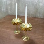 Brass candlesticks, 'Large Luminous Lotus' - Brass Lotus Flower Table Decor Candlesticks (Pair)