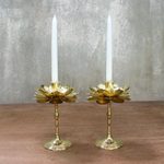 Brass candlesticks, 'Large Luminous Lotus' - Brass Lotus Flower Table Decor Candlesticks (Pair)