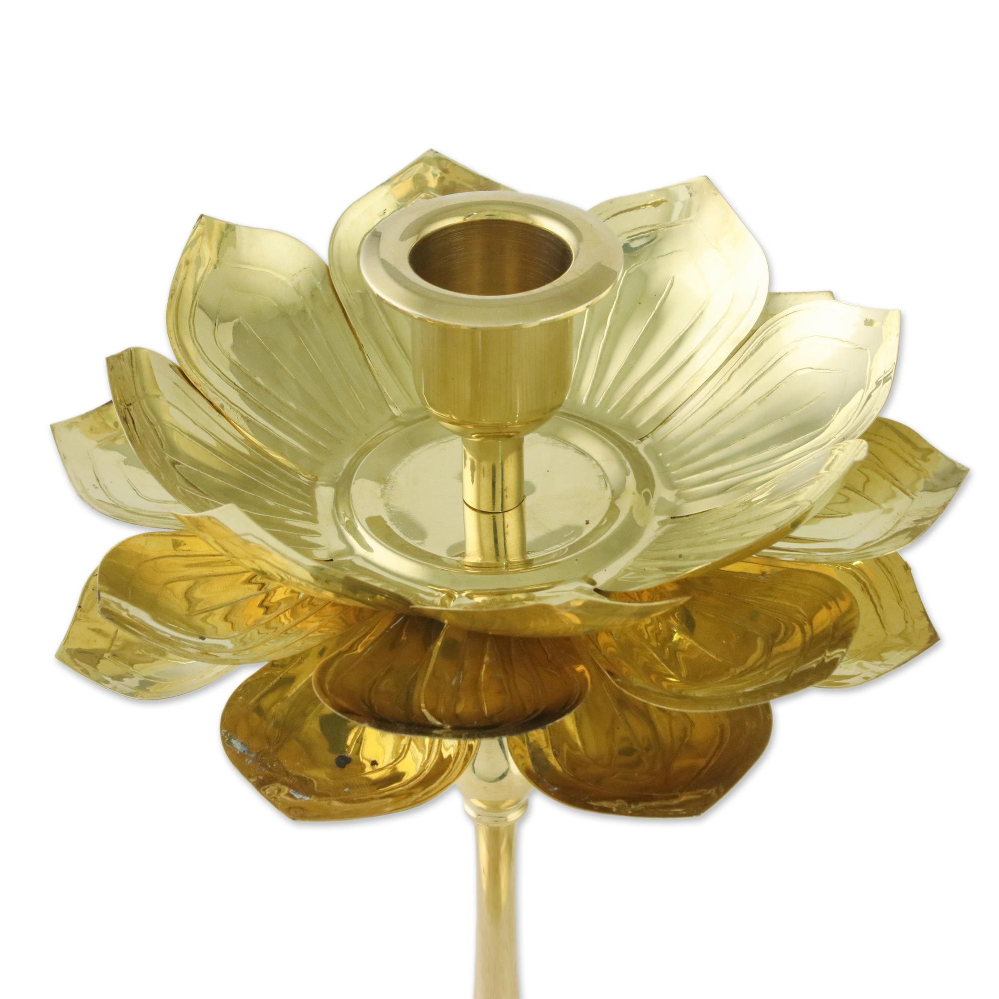 Brass Lotus Flower Table Decor Candlesticks (Pair) Large Luminous Lotus NOVICA