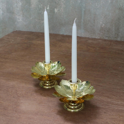 Brass candlesticks, Luminous Lotus (pair)
