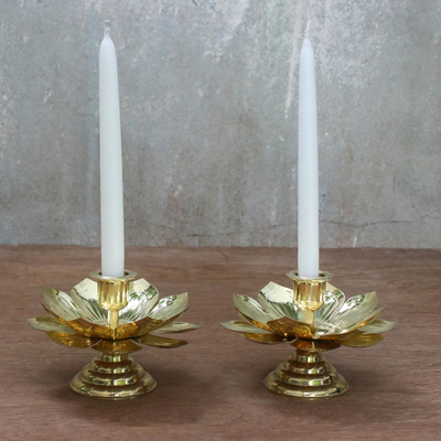 Candelabros de latón, (par) - Candelabros tailandeses de flor de loto de latón para velas (par)