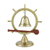 Brass bell, 'On Nautical Time' - Brass Nautical Ship Wheel Bell with Rain Tree Wood Stick (image 2a) thumbail