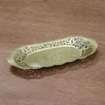Brass catchall, 'Thai Living' - Ornate Brass Floral Openwork Decorative Oval Catchall