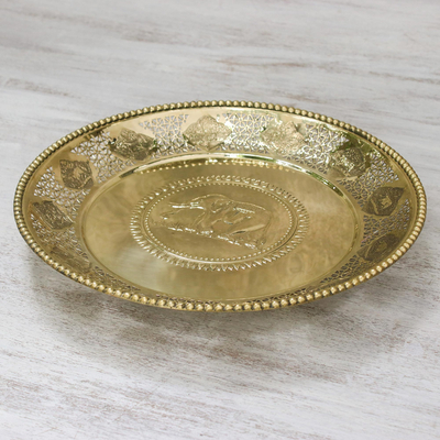 Brass decorative tray, 'Thai Zodiac' - Round Decorative Animal Zodiac Openwork Brass Tray