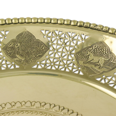 Brass decorative tray, 'Thai Zodiac' - Round Decorative Animal Zodiac Openwork Brass Tray