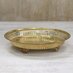 Brass decorative tray, 'Timeless Brilliance' - Brass Floral Thai Elephant Openwork Decorative Catchall Tray