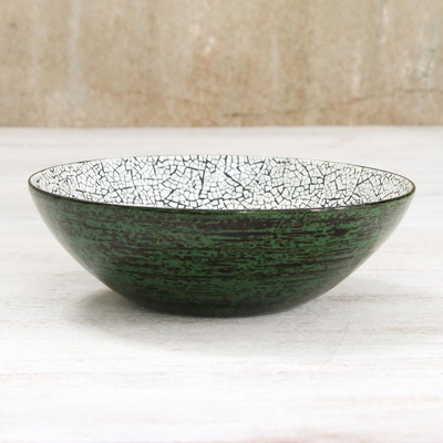 Eggshell and bamboo decorative bowl, 'Green Shell' - Eggshell and Bamboo Decorative Bowl in Green from Thailand