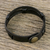 Men's leather wristband bracelet, 'Commander in Black' - Men's Black Leather Wristband Bracelet with Brass Snap (image 2b) thumbail
