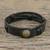 Men's leather wristband bracelet, 'Commander in Black' - Men's Black Leather Wristband Bracelet with Brass Snap (image 2c) thumbail