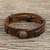 Men's leather wristband bracelet, 'Commander in Dark Brown' - Men's Dark Brown Leather Wristband Bracelet with Brass Snap (image 2c) thumbail