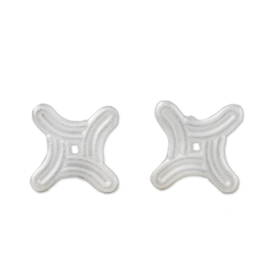 Sterling silver stud earrings, 'Winking Star' - Curved Four-Sided Star Sterling Silver Stud Earrings