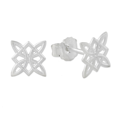 Sterling silver stud earrings, 'Interstellar' - Intertwined Geometric Shapes Sterling Silver Stud Earrings