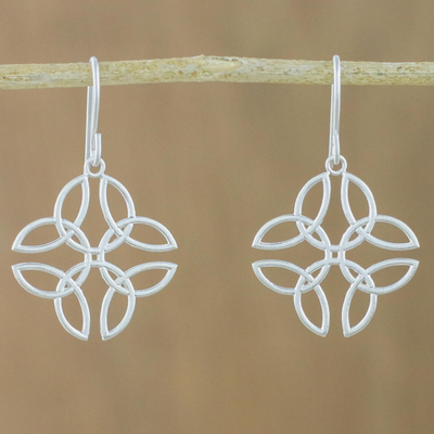 Sterling silver dangle earrings, 'Intricate Illusion' - Connected Pointed Oval Motif Sterling Silver Dangle Earrings