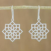 Sterling silver dangle earrings, 'Hexagonal Mandala' - Hexagonal Mandala Sterling Silver Dangle Earrings