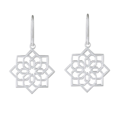 Sterling silver dangle earrings, 'Hexagonal Mandala' - Hexagonal Mandala Sterling Silver Dangle Earrings