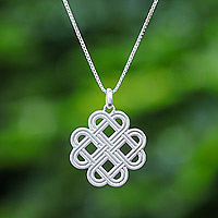 Sterling silver pendant necklace, 'Curving Illusion'