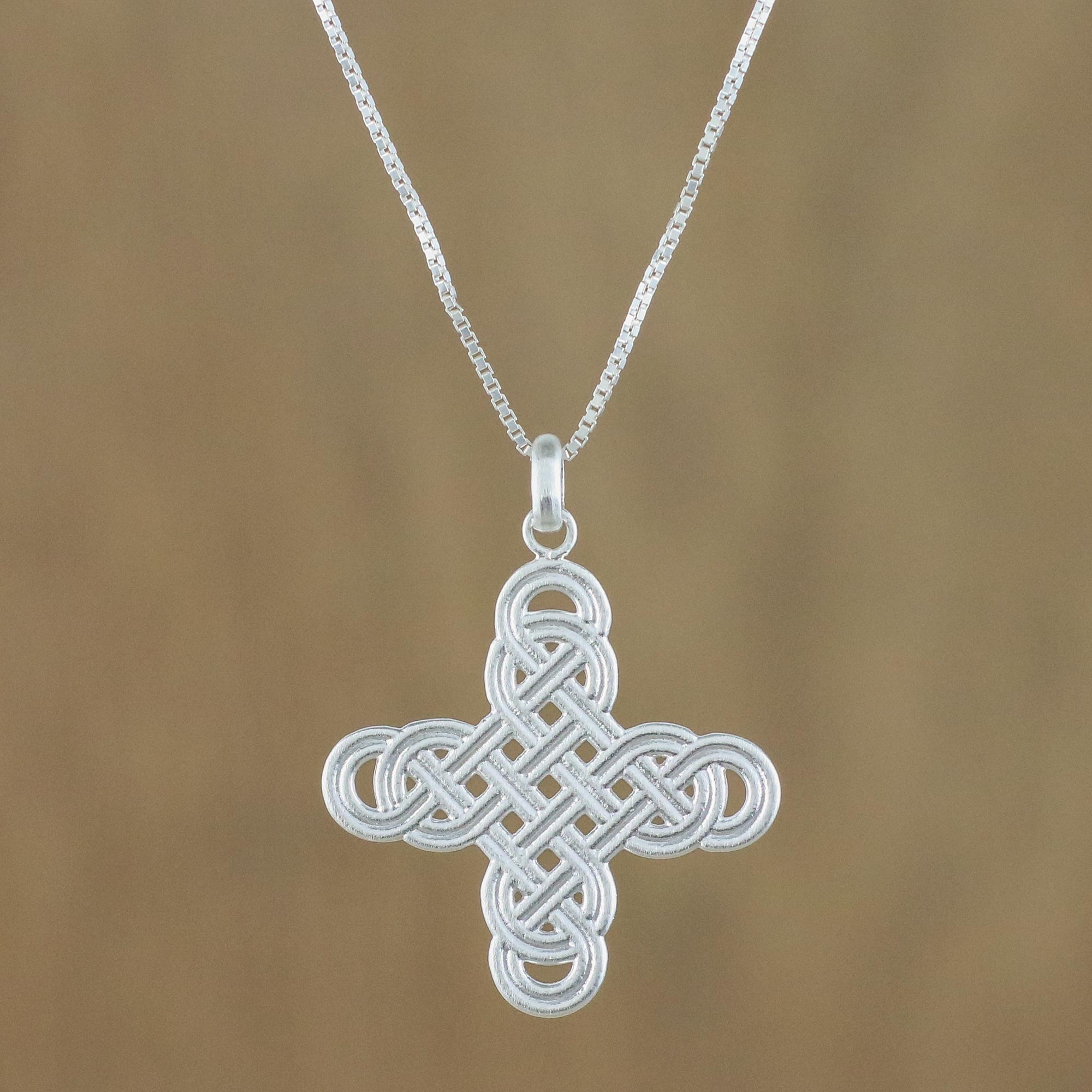 NOVICA .925 Sterling Silver and Garnet Cross Pendant Necklace with Leather Cord 18,Balinese Cross