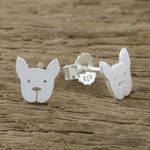 Sterling silver stud earrings, 'French Bulldog' - Sterling Silver French Bulldog Stud Earrings from Thailand