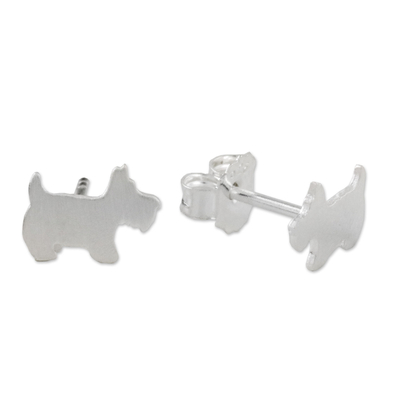 Sterling silver stud earrings, 'Scottish Terrier' - Sterling Silver Scottish Terrier Stud Earrings from Thailand
