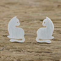Featured review for Sterling silver stud earrings, Leisurely Felines
