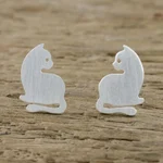 Sterling silver stud earrings, 'Leisurely Felines' - Sterling Silver Cat Stud Earrings from Thailand