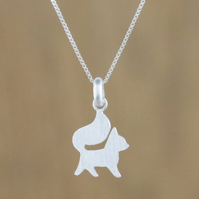 Sterling silver pendant necklace, 'Puppy Poise' - Elegant Sterling Silver Dog Pendant Necklace from Thailand